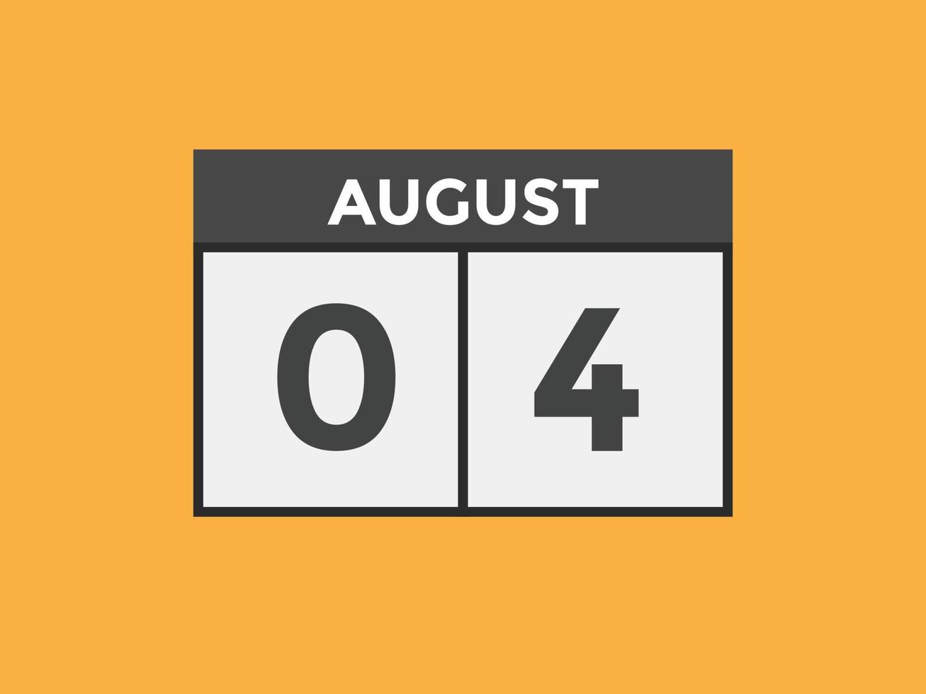 augusti 4 kalender påminnelse. 4:e augusti dagligen kalender ikon mall. kalender 4:e augusti ikon design mall. vektor illustration