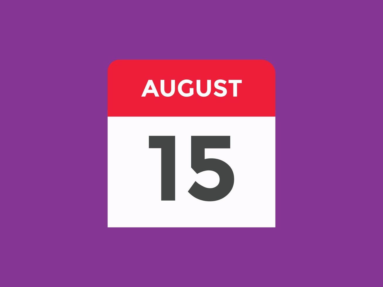 augusti 15 kalender påminnelse. 15:e augusti dagligen kalender ikon mall. kalender 15:e augusti ikon design mall. vektor illustration