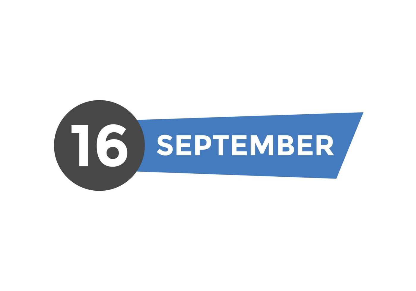 september 16 kalender påminnelse. 16: e september dagligen kalender ikon mall. kalender 16: e september ikon design mall. vektor illustration