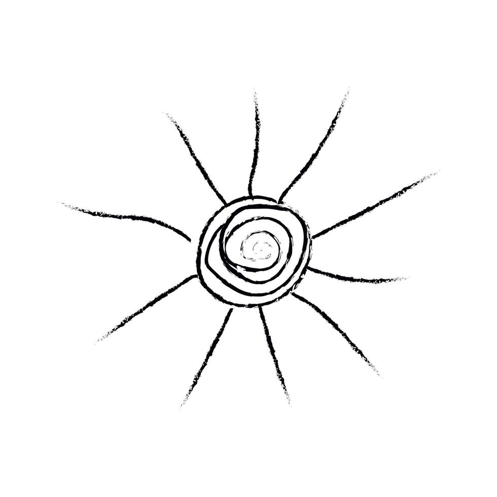 doodle kosmos illustration i barnslig stil. handritad abstrakt sol. svartvitt. vektor