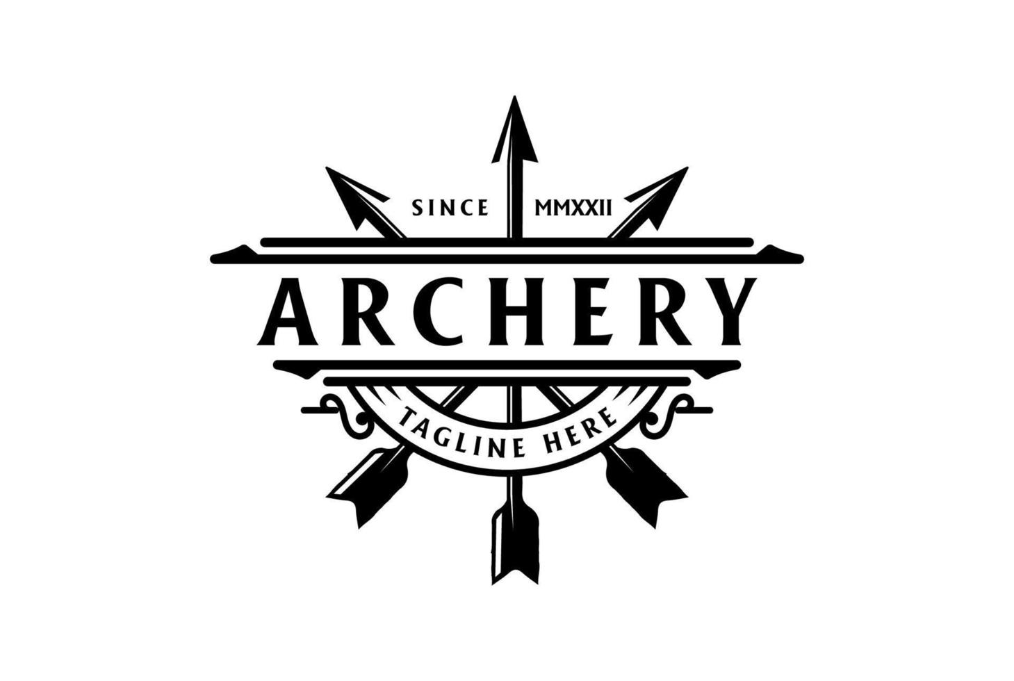 årgång pil pilspets bricka emblem för archer bågskytte sport logotyp design vektor