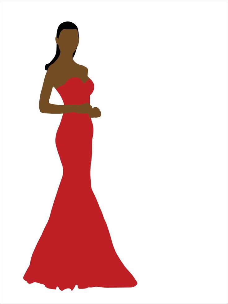 Frau rotes Kleid Mode isoliert auf weißem Hintergrund. vektor