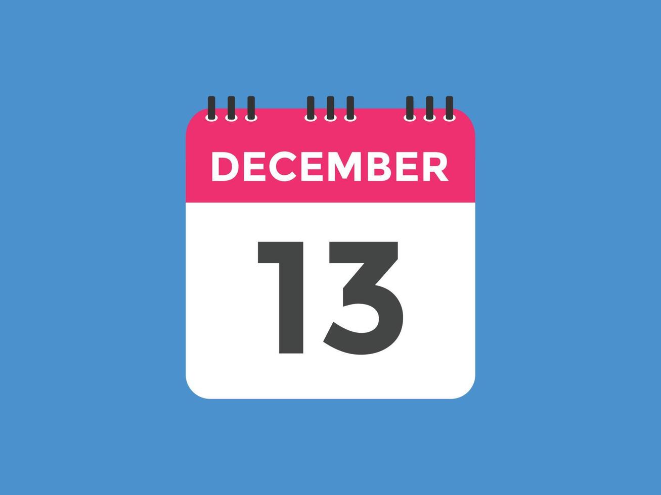 december 13 kalender påminnelse. 13: e december dagligen kalender ikon mall. kalender 13: e december ikon design mall. vektor illustration