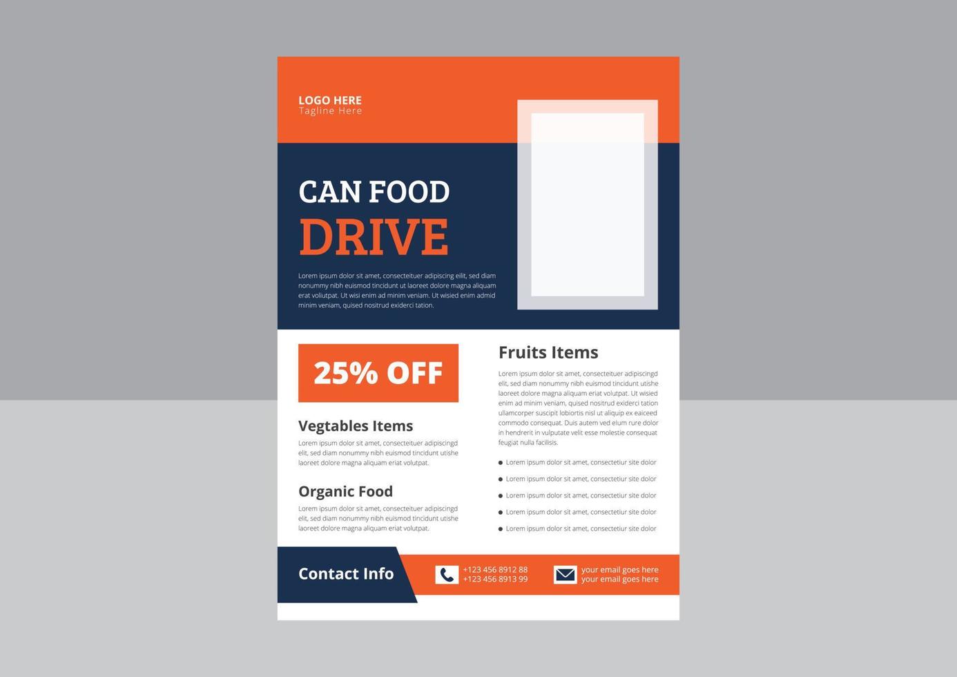 Vorlagen für Food-Drive-Flyer. Flyer-Design für Lebensmittelspenden. Flyer-Poster-Vorlage für Spendenaktionen für wohltätige Zwecke. cover, broschüre, flyerdesign. vektor