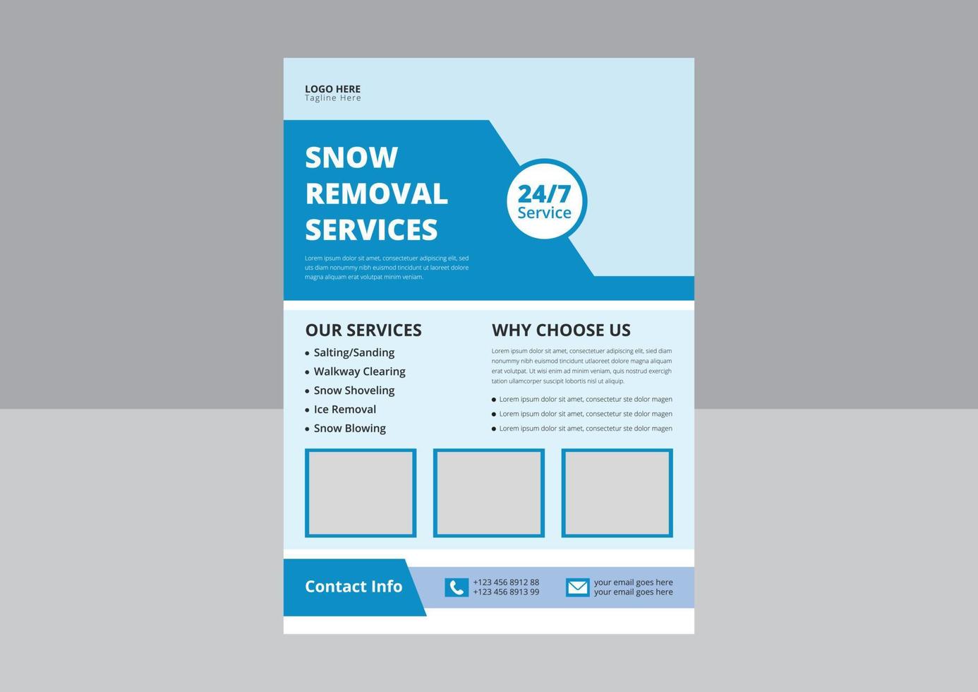 snö avlägsnande service flygblad mall. snö rengöring service flygblad affisch folder design. omslag, a4 storlek, flygblad design. vektor