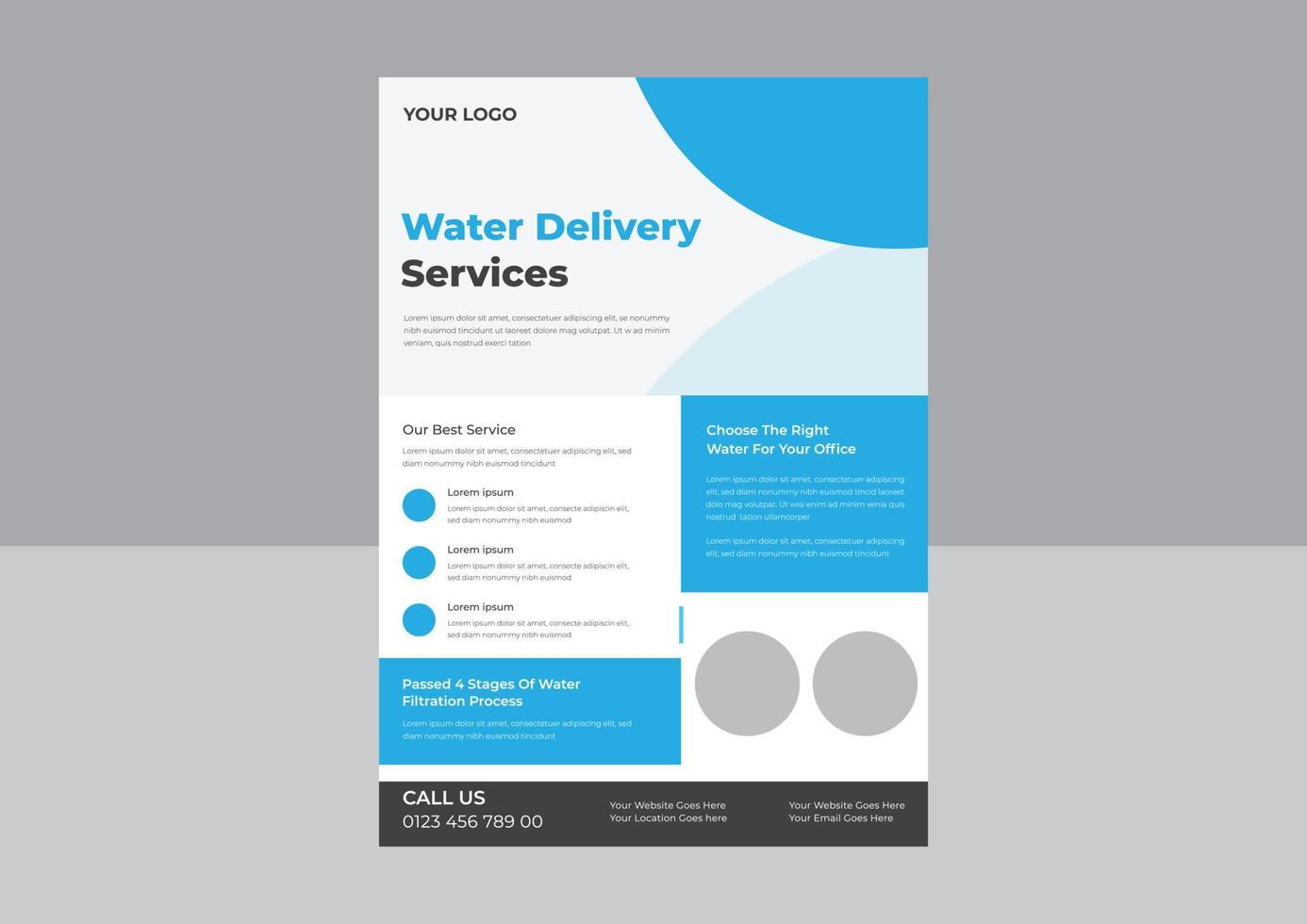 Flyer-Design für reines Wasser, Poster-Design für sauberes, sicheres Wasser, Flyer-Design für den Wassernachfüllservice. Plakatvorlage für reines Wasser trinken. vektor