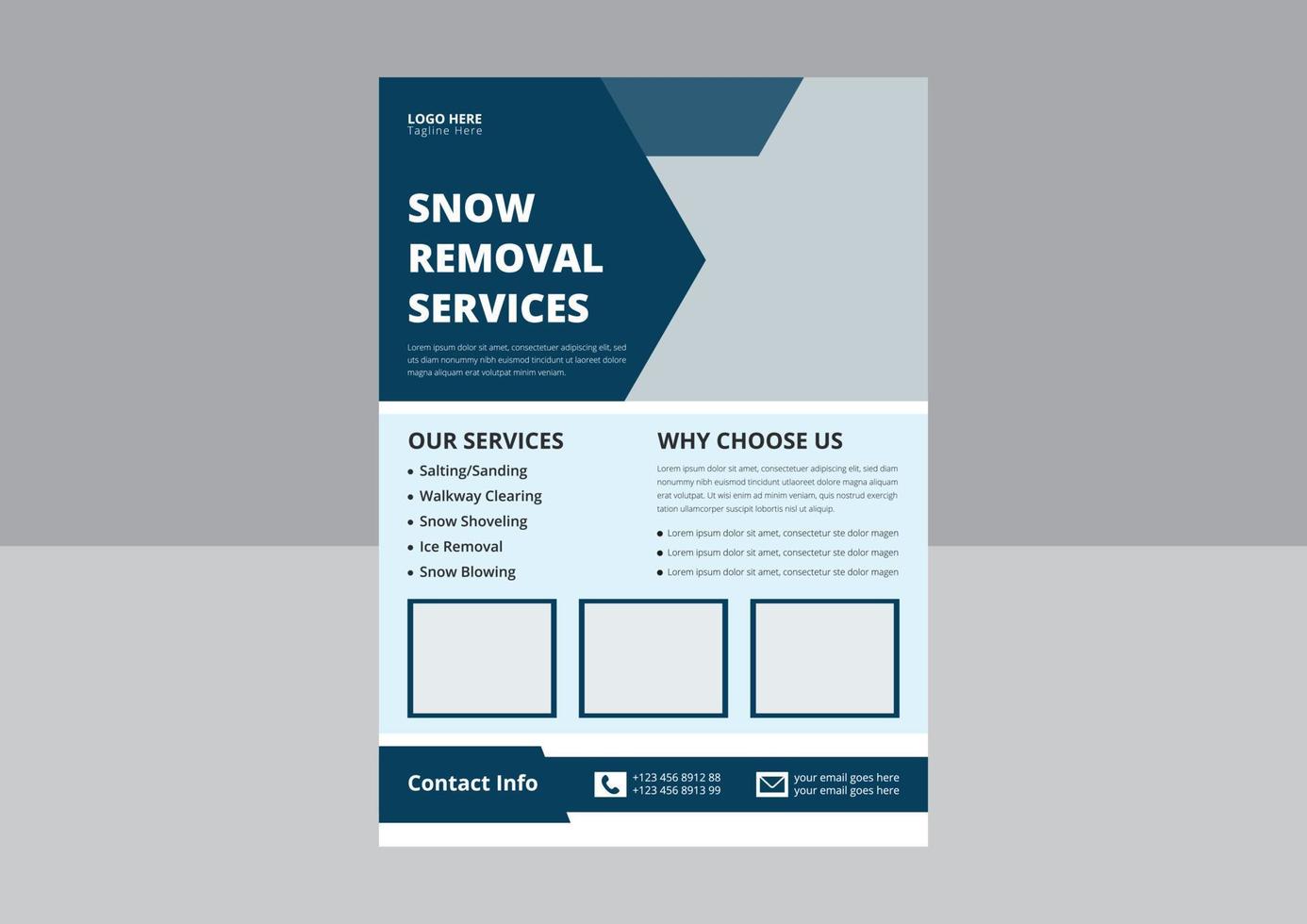 snö avlägsnande service flygblad mall. snö rengöring service flygblad affisch folder design. omslag, a4 storlek, flygblad design. vektor