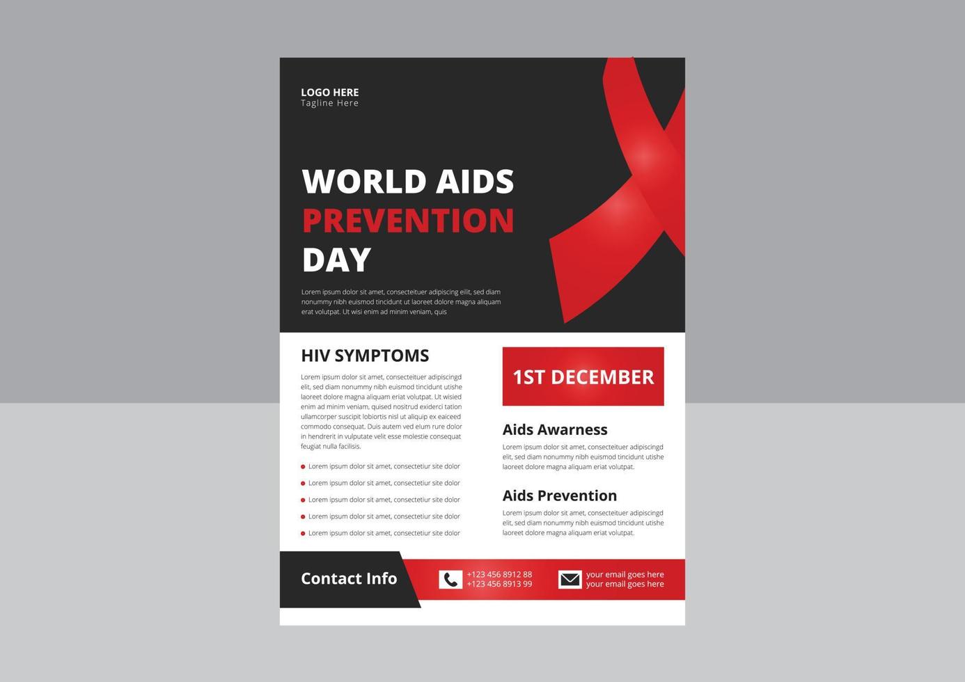värld AIDS dag eller HIV virus affisch eller flygblad design mall. HIV eller AIDS förebyggande flygblad folder design. omslag, affisch, a4 storlek, flygblad design. vektor
