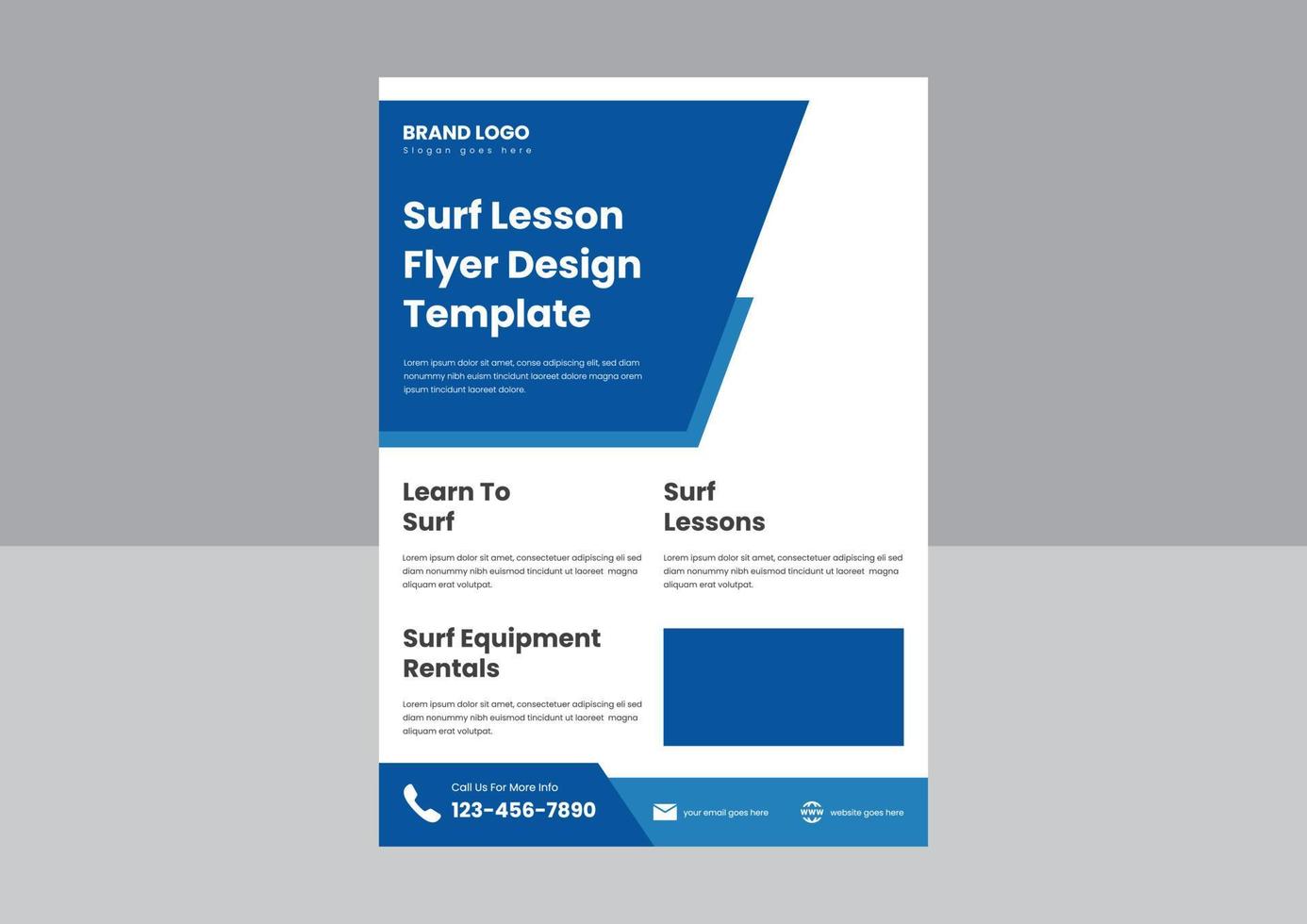 professionelle Surfunterrichts-Flyer-Poster-Designvorlage. Flyer-Poster-Designvorlage für Surfturniere. vektor
