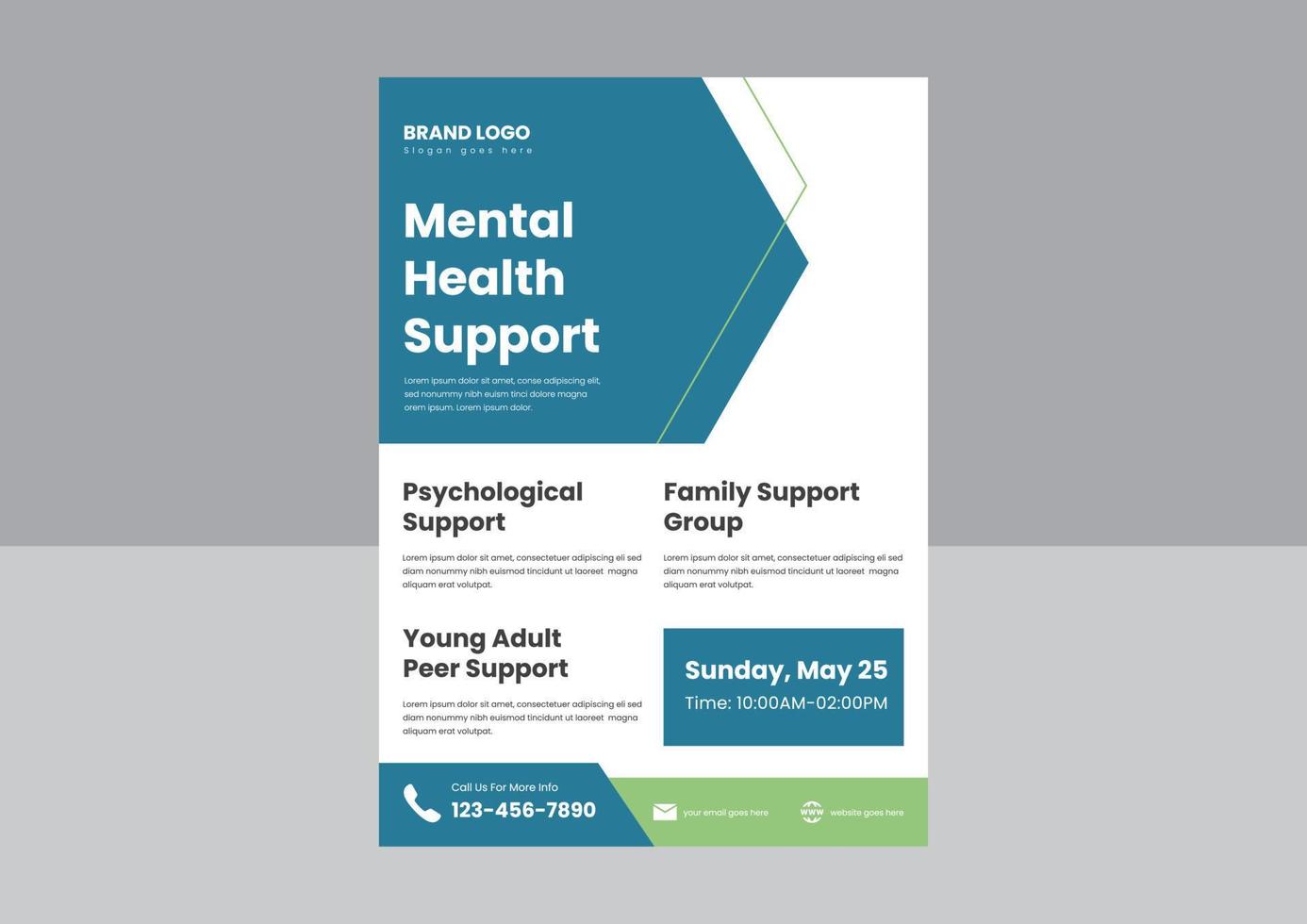 Flyer-Poster-Designvorlage für mentale Unterstützung. Kümmern Sie sich um Ihre Flyer-Poster-Designvorlage für psychische Gesundheit. vektor