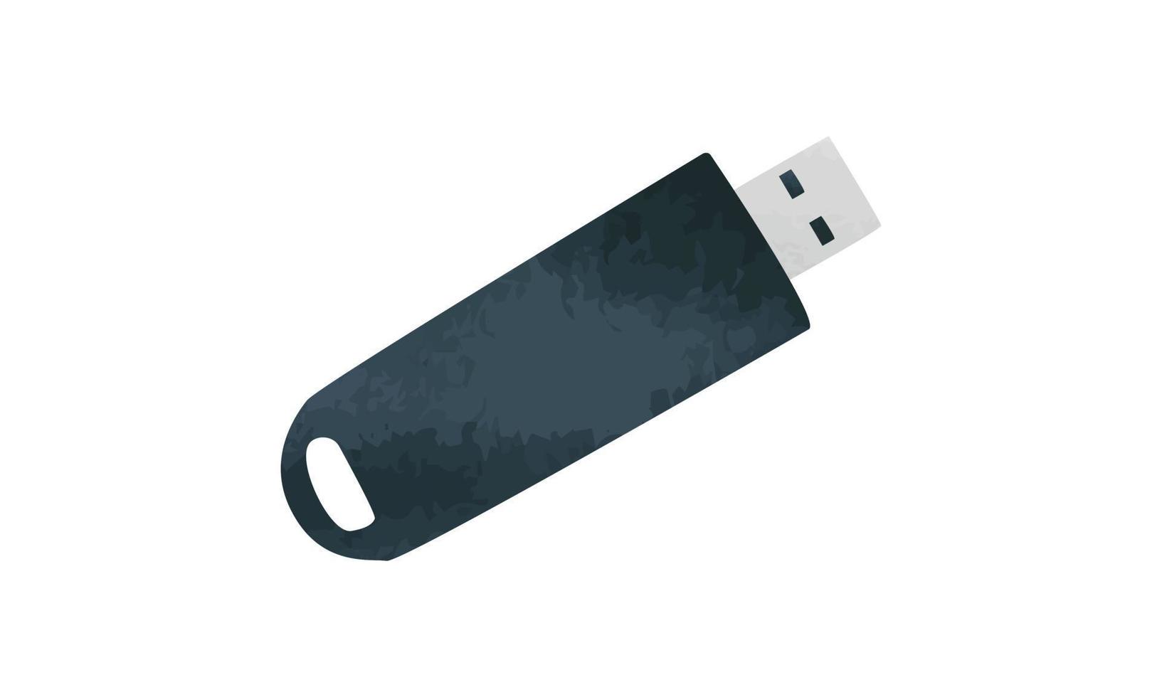 Schwarzer USB-Stick Clipart. einfache USB-Speicheraquarellart-Vektorillustration lokalisiert auf weißem Hintergrund. USB-Stick Cartoon handgezeichnete Doodle-Stil. Zeichnung für Bürobedarf. USB-Vektor vektor
