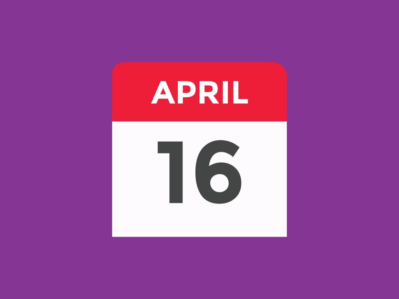 16. April Kalendererinnerung. 16. april tägliche kalendersymbolvorlage. Kalender 16. April Icon-Design-Vorlage. Vektor-Illustration vektor
