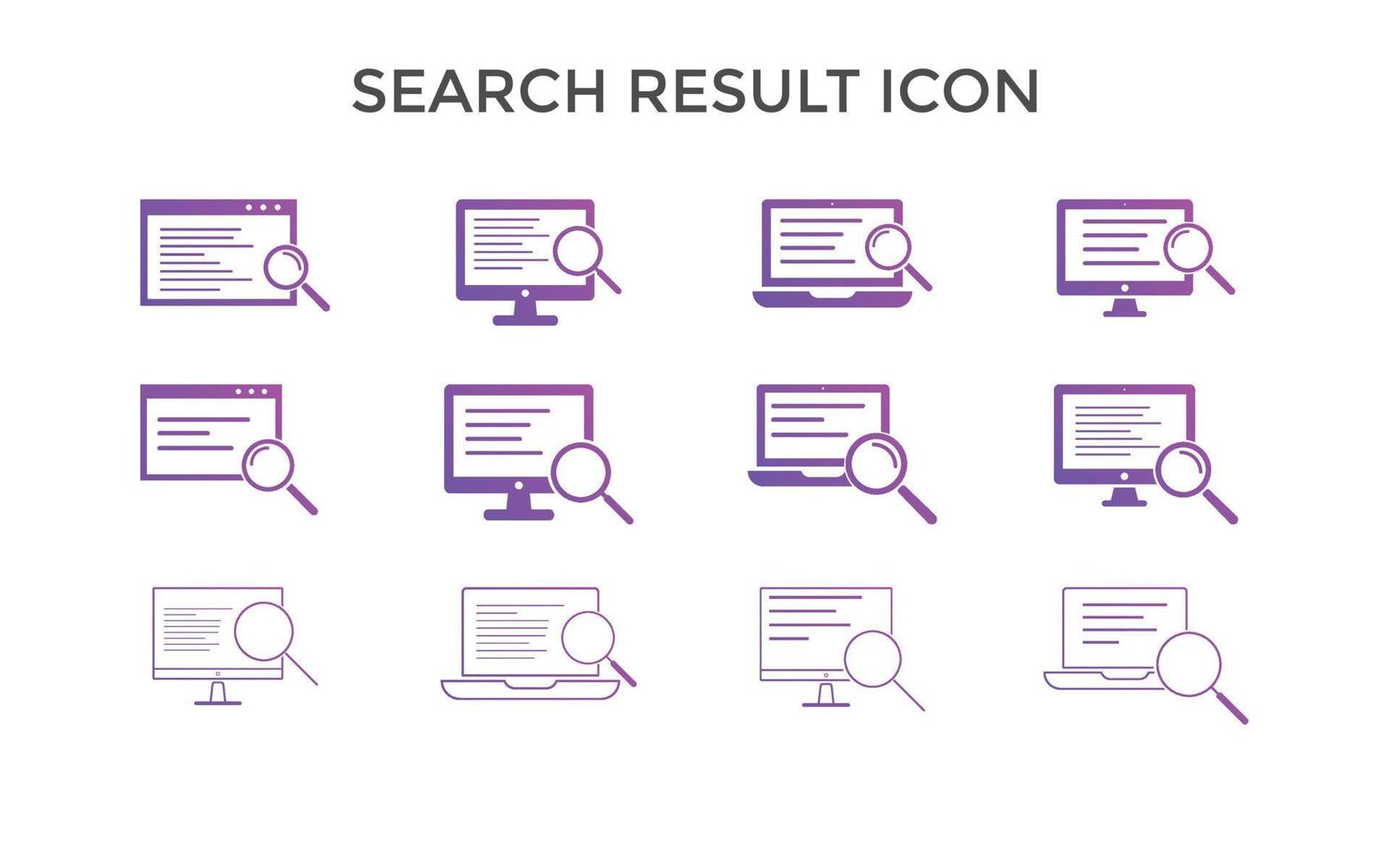 uppsättning av Sök resultat ikoner vektor illustration.search resultat ikon symbol för seo, hemsida och mobil appar.
