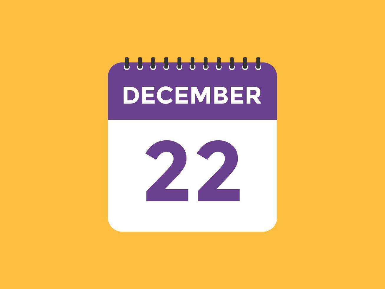 22. dezember kalendererinnerung. 22. dezember tägliche kalendersymbolvorlage. Kalender 22. Dezember Icon-Design-Vorlage. Vektor-Illustration vektor