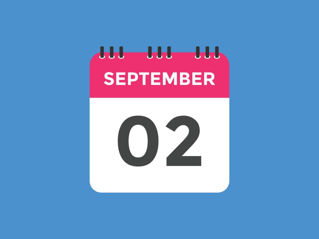 september 2 kalender påminnelse. 2:a september dagligen kalender ikon mall. kalender 2:a september ikon design mall. vektor illustration