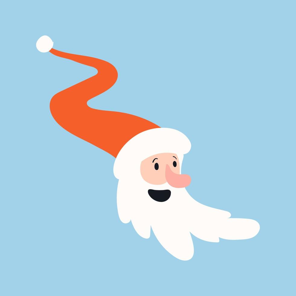 glad jultomten huvud. tecknad serie santa claus på en blå isolerat bakgrund. söt festlig karaktär i en röd hatt. vektor stock illustration.
