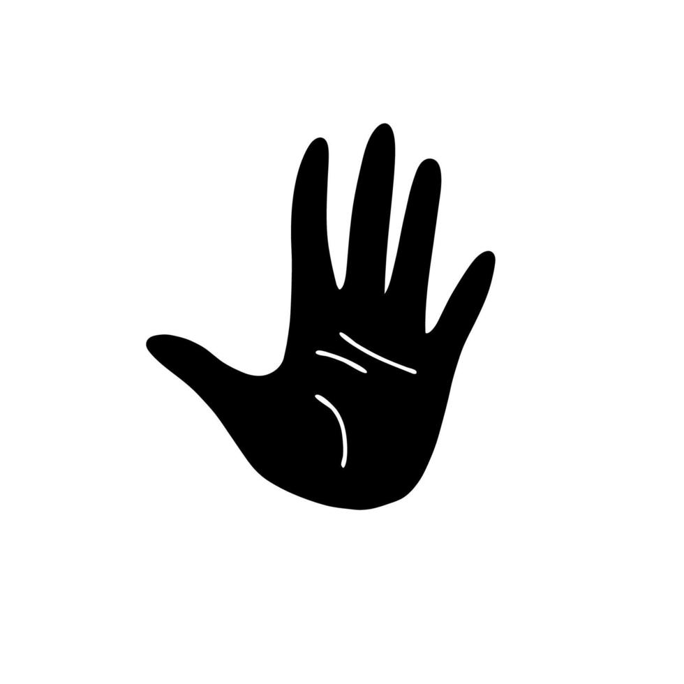 femmor gest. svart silhuett av en hand på en vit bakgrund med ett öppen handflatan. vektor stock illustration av sluta gest isolerat.