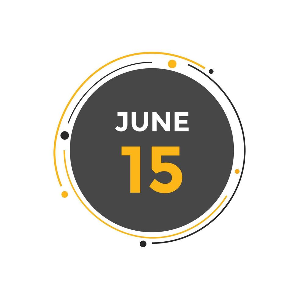 juni 15 kalender påminnelse. 15:e juni dagligen kalender ikon mall. kalender 15:e juni ikon design mall. vektor illustration