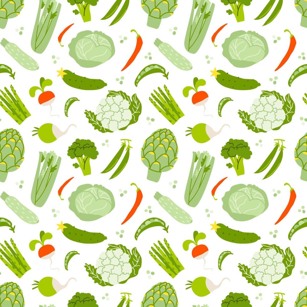 sömlös mönster med grönsaker på en vit bakgrund. vektor