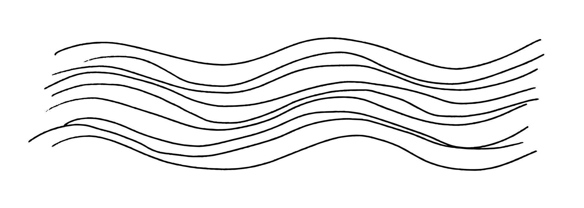 gezeichnete Gekritzelwellen. handgezeichnete, gezackte, schlanke, lange, wellige Formen. horizontale Hintergrundtextur isoliert auf weiß. vektor