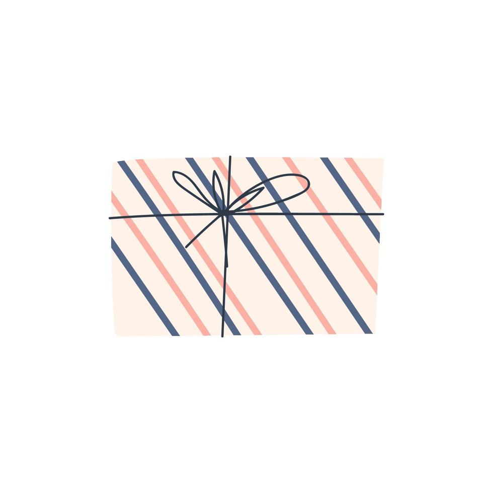Geschenkbox mit Streifen. geburtstag, neujahr und weihnachtsgeschenk isoliert. vektorabbildung einer netten geschenkbox mit einem band auf einem weißen hintergrund. vektor