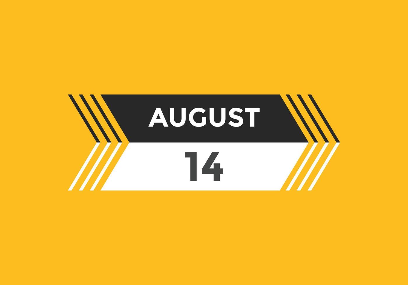 augusti 14 kalender påminnelse. 14:e augusti dagligen kalender ikon mall. kalender 14:e augusti ikon design mall. vektor illustration