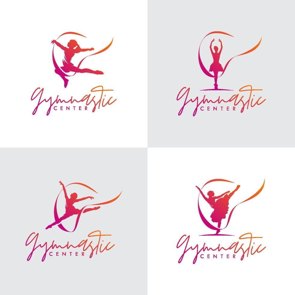 uppsättning av rytmisk gymnastik med band logotyp design vektor
