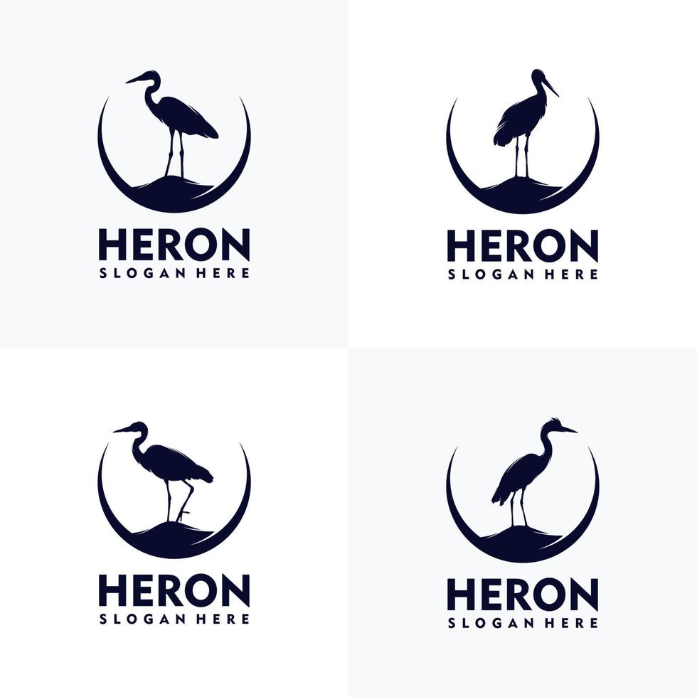 Reiher-Silhouette-Logo-Design-Set vektor