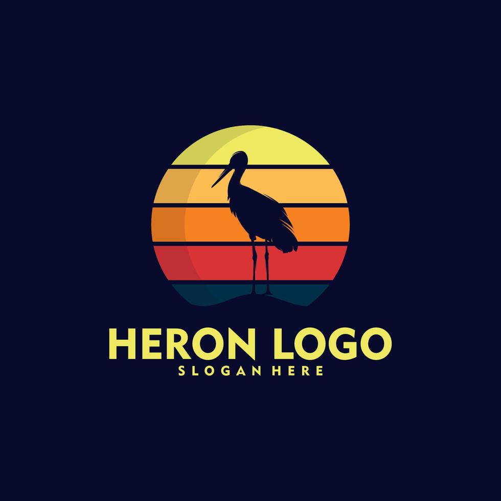 silhuett stork häger fågel på solnedgång logotyp design vektor