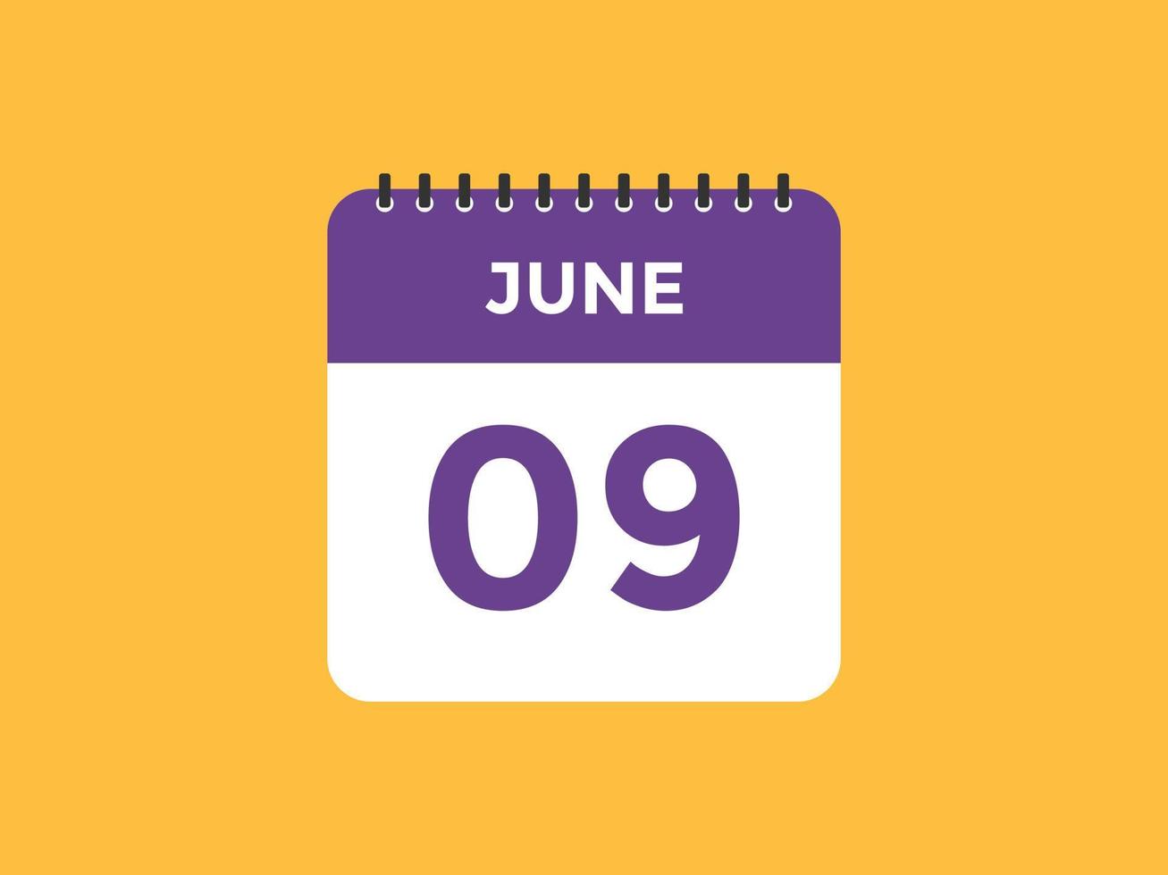 juni 9 kalender påminnelse. 9:e juni dagligen kalender ikon mall. kalender 9:e juni ikon design mall. vektor illustration