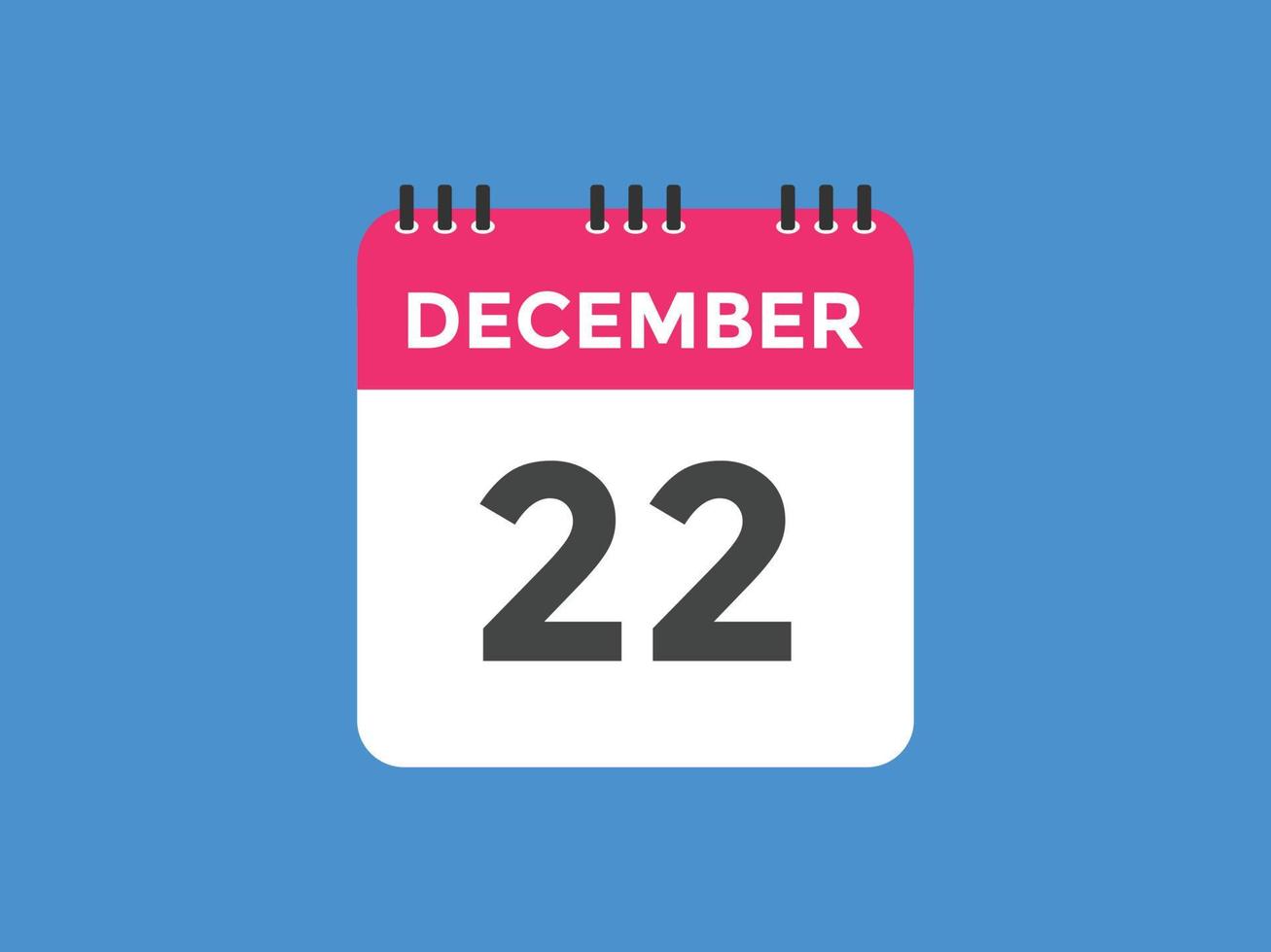 22. dezember kalendererinnerung. 22. dezember tägliche kalendersymbolvorlage. Kalender 22. Dezember Icon-Design-Vorlage. Vektor-Illustration vektor