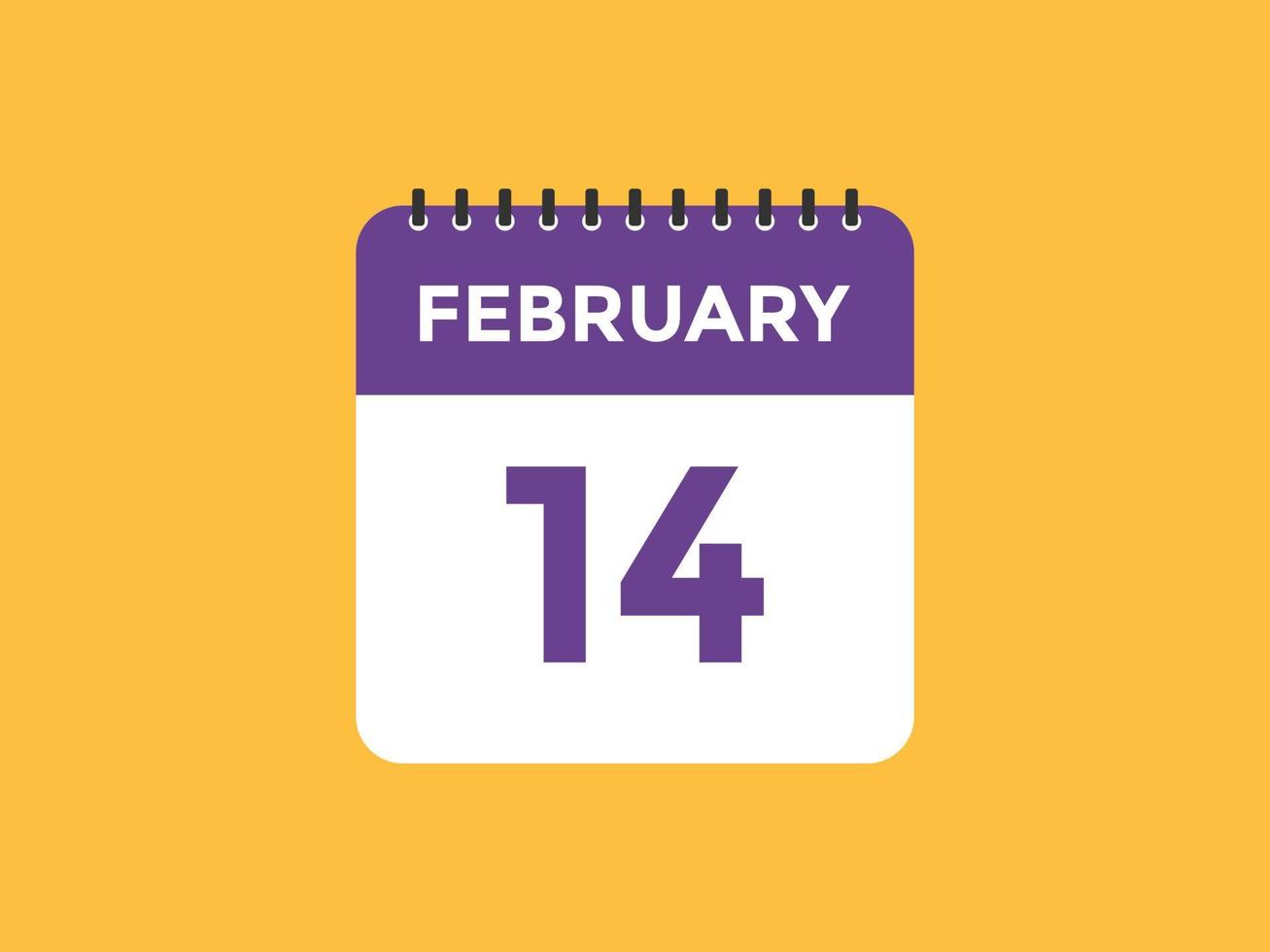 februari 14 kalender påminnelse. 14:e februari dagligen kalender ikon mall. kalender 14:e februari ikon design mall. vektor illustration