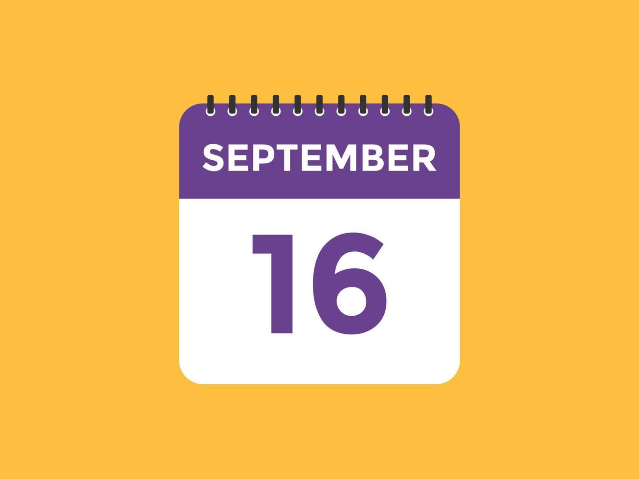 september 16 kalender påminnelse. 16: e september dagligen kalender ikon mall. kalender 16: e september ikon design mall. vektor illustration