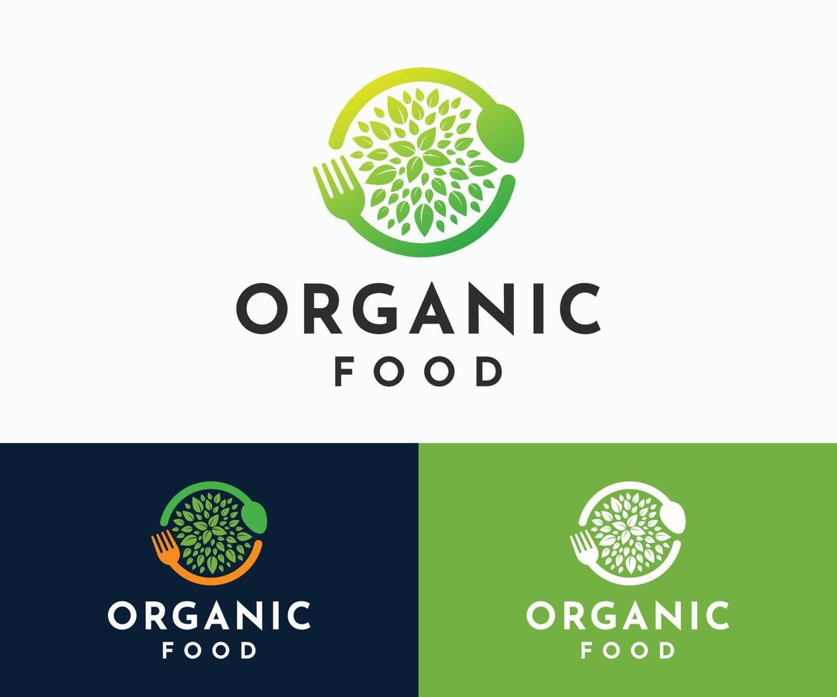Bio-Lebensmittel-Logo. Öko-Lebensmittel-Logo. Logo-Vorlage für grüne Lebensmittel. vektor