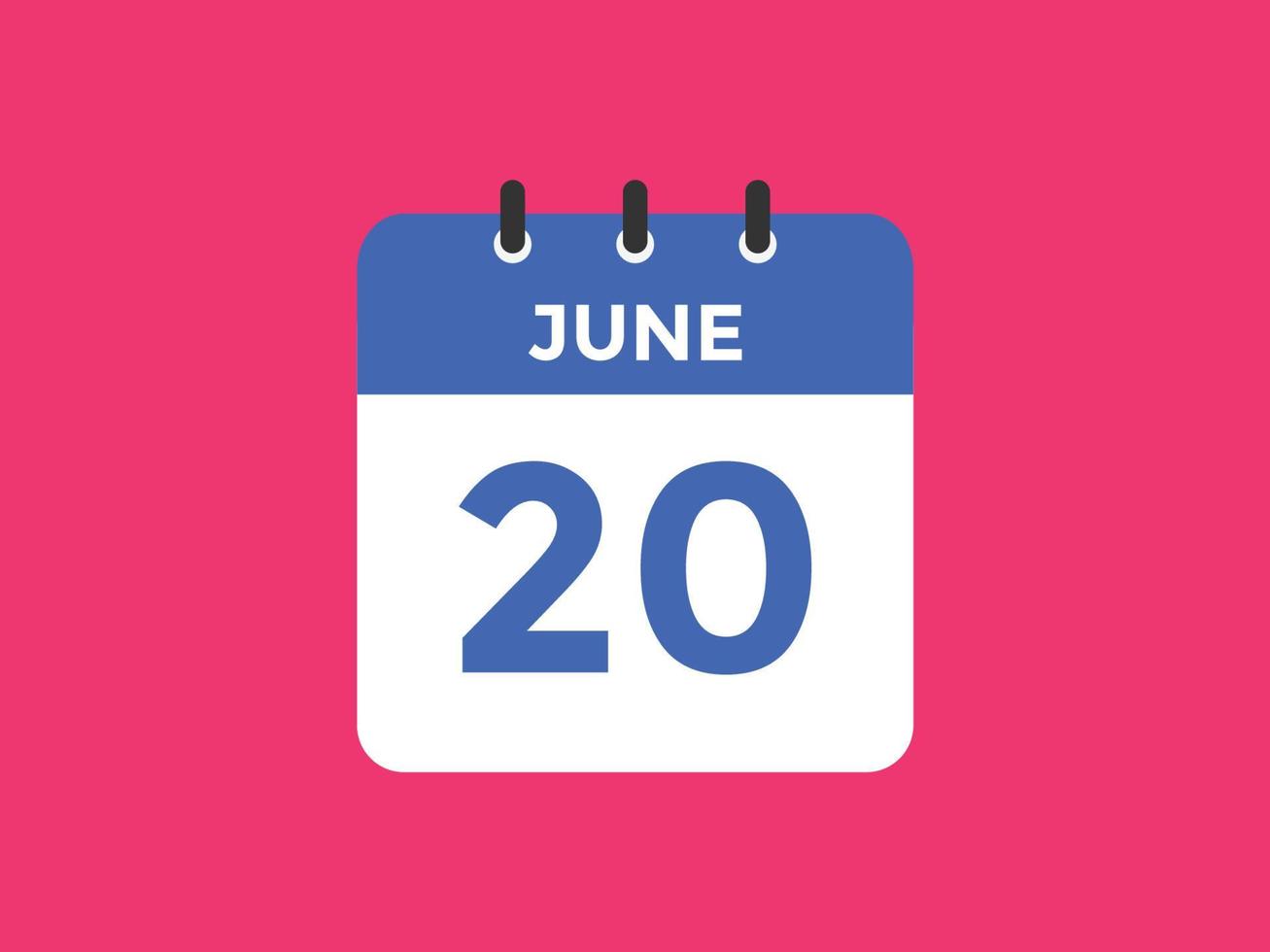 juni 20 kalender påminnelse. 20:e juni dagligen kalender ikon mall. kalender 20:e juni ikon design mall. vektor illustration