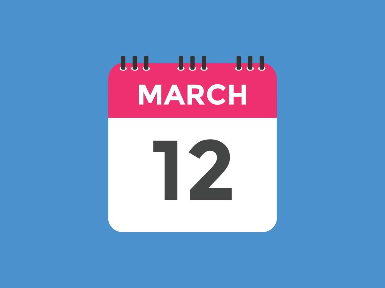 12. März Kalendererinnerung. 12. märz tägliche kalendersymbolvorlage. Kalender 12. März Icon-Design-Vorlage. Vektor-Illustration vektor