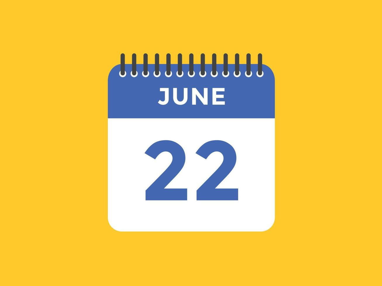 juni 22 kalender påminnelse. 22: e juni dagligen kalender ikon mall. kalender 22: e juni ikon design mall. vektor illustration