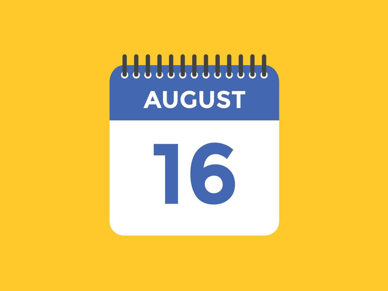 augusti 16 kalender påminnelse. 16: e augusti dagligen kalender ikon mall. kalender 16: e augusti ikon design mall. vektor illustration