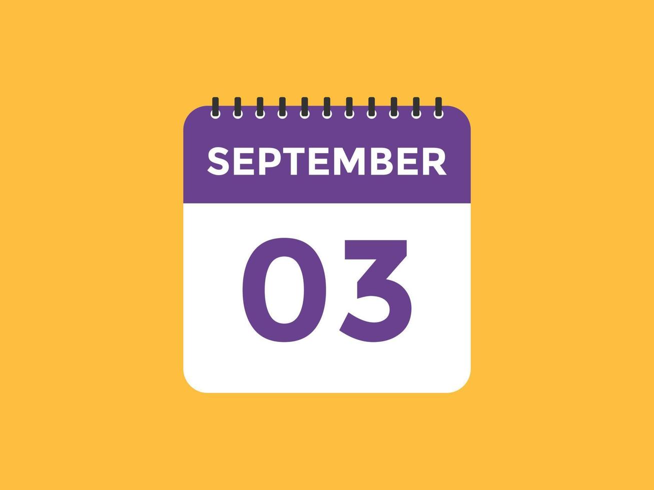 september 3 kalender påminnelse. 3:e september dagligen kalender ikon mall. kalender 3:e september ikon design mall. vektor illustration