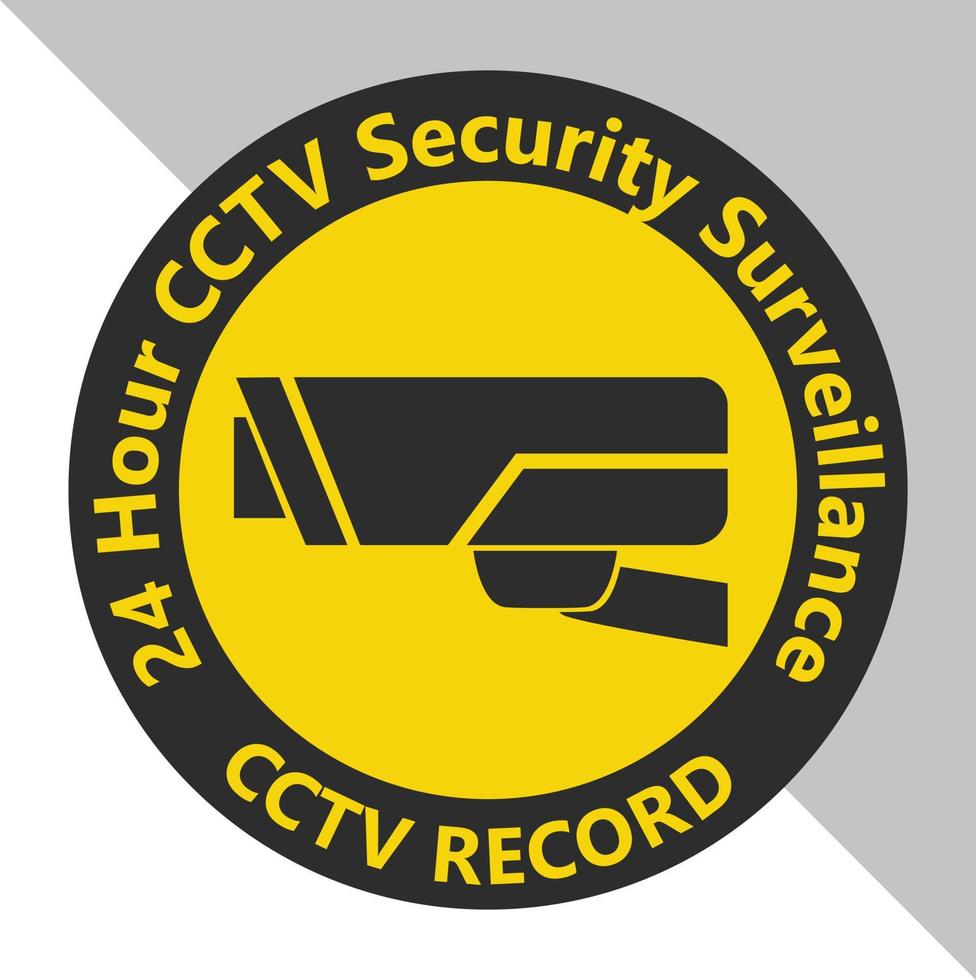 symboler av logotyp för cCTV klistermärke. menande av skydda och spela in 24 timmar av säkerhet övervakning. på isolerat två tona vit och grå bakgrund. vektor