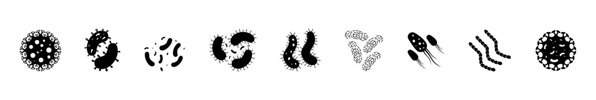 uppsättning av vektor illustration ikon bakterie, virus, koloni av bakterie, mikrobiologi tecken, frisk näring ingrediens