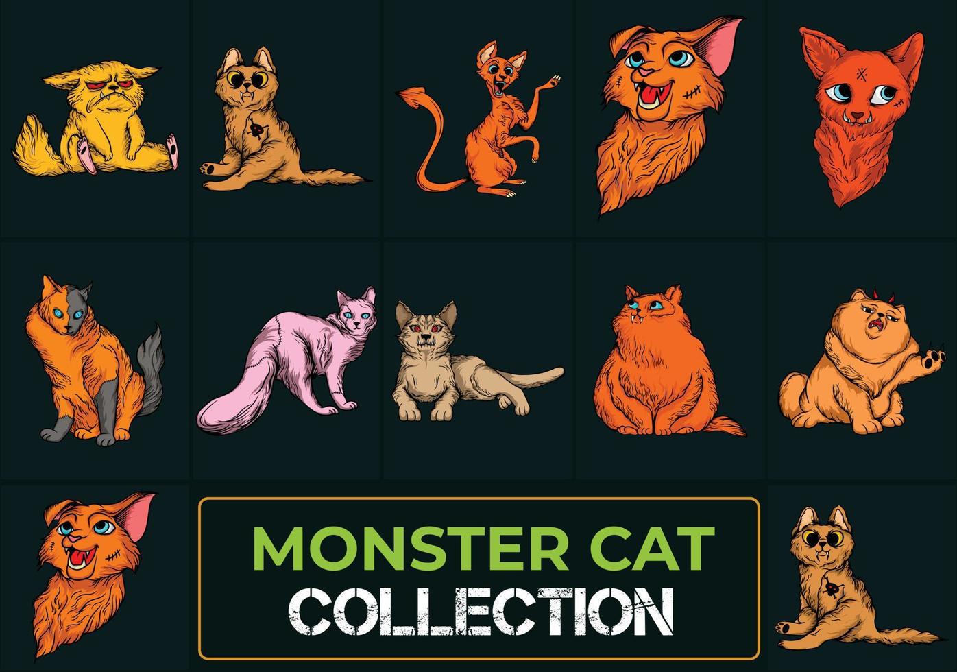 monster katt t-shirt design. redo till skriva ut för kläder, affisch, och illustration. modern, enkel, text t-shirt vektor. vektor