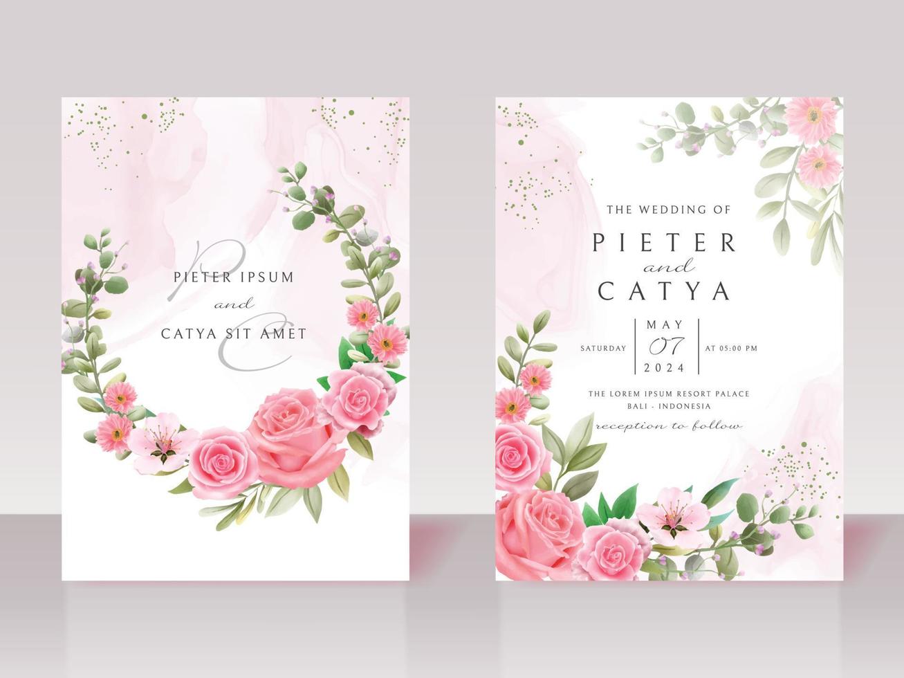 schöne rosa Blumenaquarell-Hochzeitseinladungskarten vektor