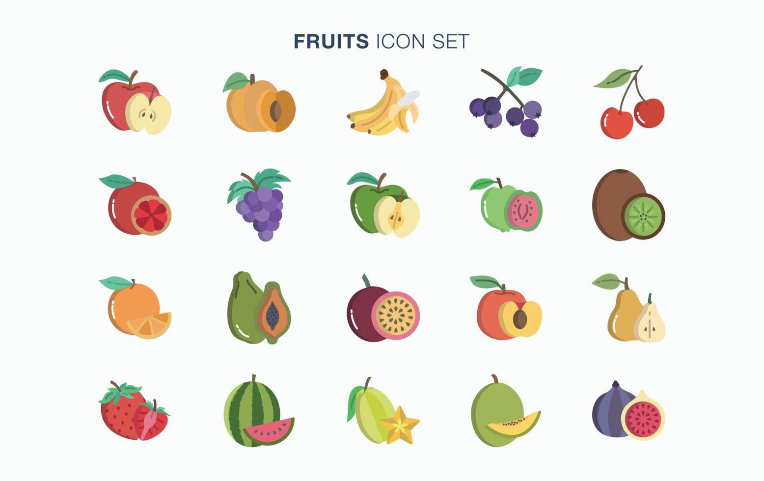 färsk frukt och skiva ikon uppsättning vektor