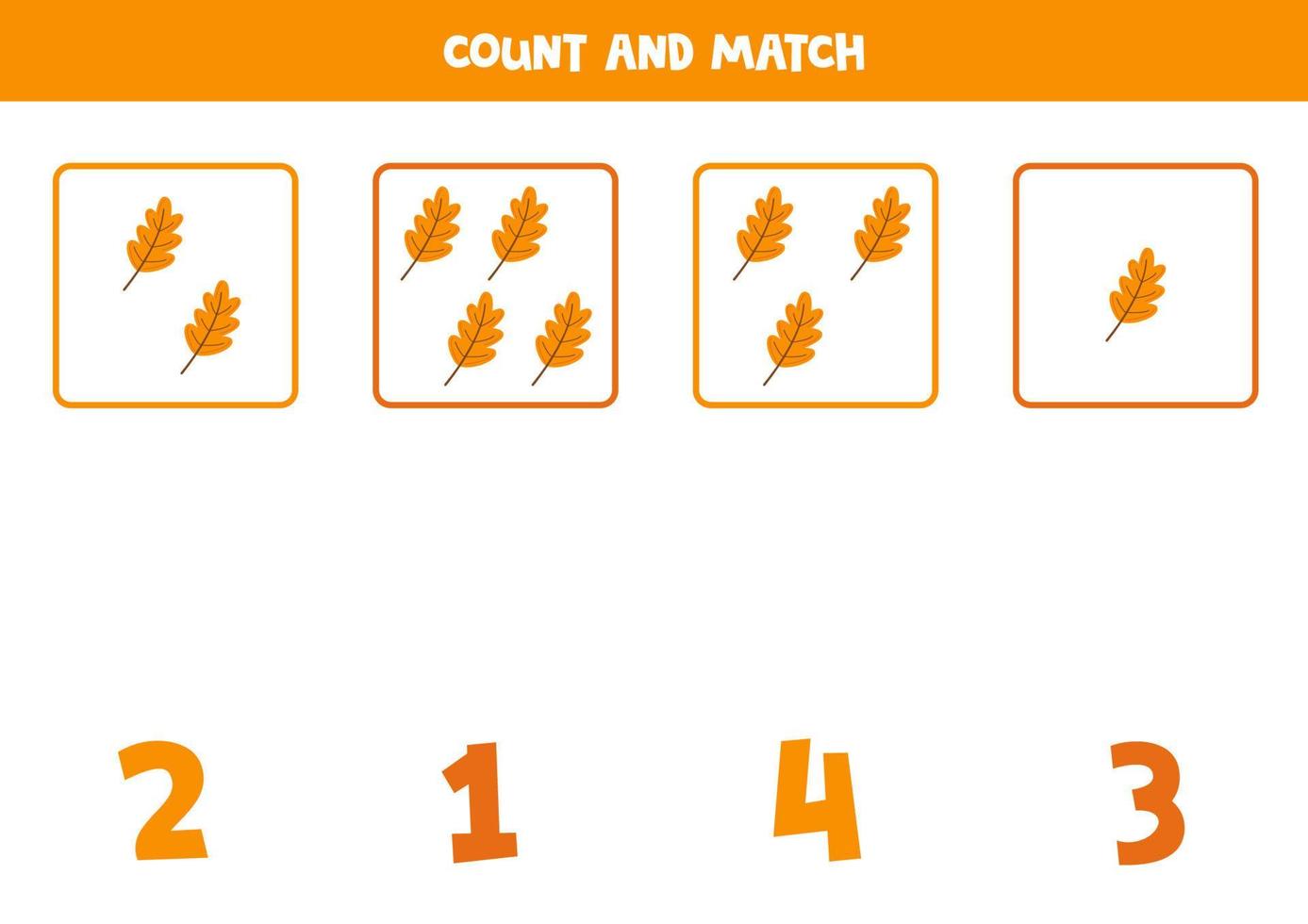 räkning spel för ungar. räkna Allt höst löv och match med tal. kalkylblad för barn. vektor