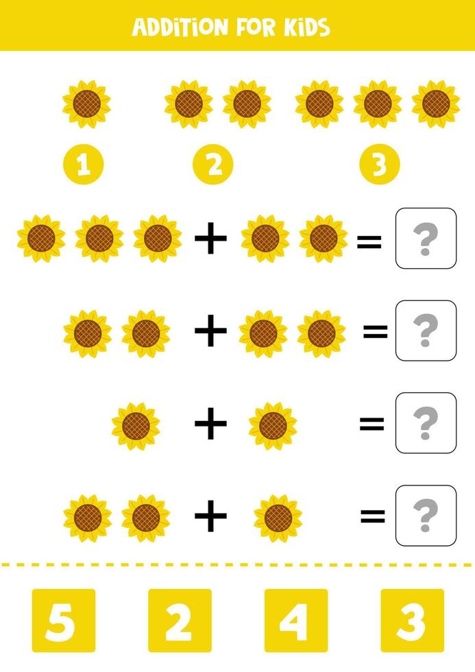 Ergänzung für Kinder mit niedlicher handgezeichneter gelber Sonnenblume. vektor