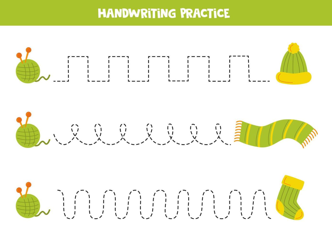 Verfolgen von Linien für Kinder. handgezeichneter Wollknäuel und Kleidung. Schreiberfahrung. vektor