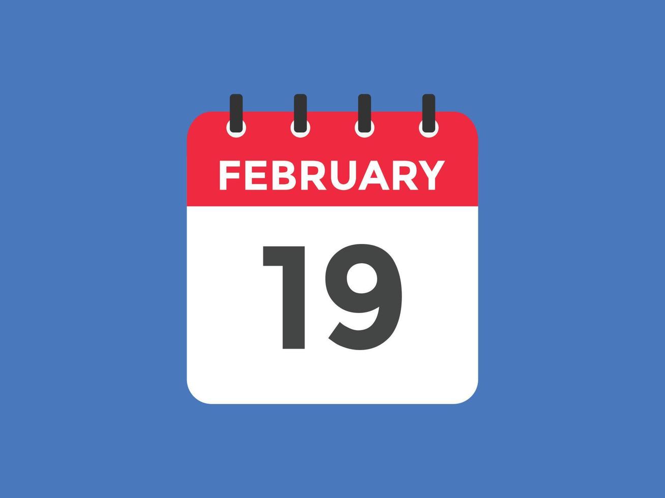 februari 19 kalender påminnelse. 19:e februari dagligen kalender ikon mall. kalender 19:e februari ikon design mall. vektor illustration