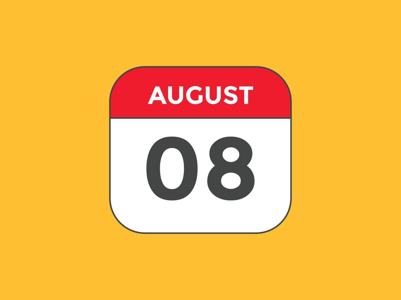 augusti 8 kalender påminnelse. 8:e augusti dagligen kalender ikon mall. kalender 8:e augusti ikon design mall. vektor illustration