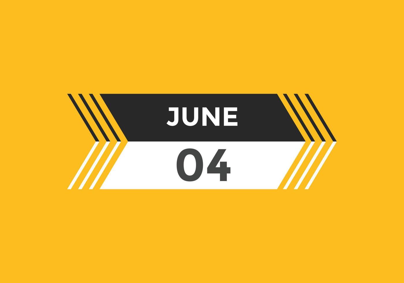 juni 4 kalender påminnelse. 4:e juni dagligen kalender ikon mall. kalender 4:e juni ikon design mall. vektor illustration